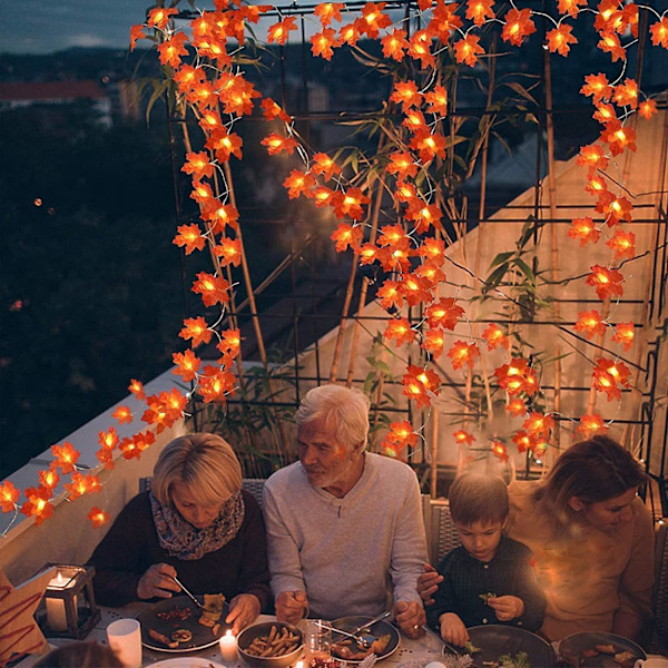 2-pack Höstdekoration för Hemmet Thanksgiving Dekorationer Ljusa Höstgirlander Lönnlöv Totalt 3 Meter 20 LED Batteridrivna Inomhus Utomhus Ljuskedjor