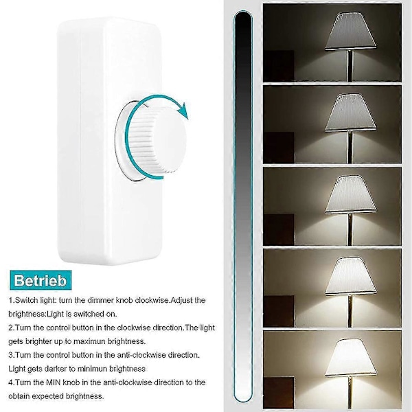 Inline LED-dimmerbrytare, inbyggd roterande PÅ/AV och vredkontrolldimmer för dimbar 3-100W LED/glödlampa vit