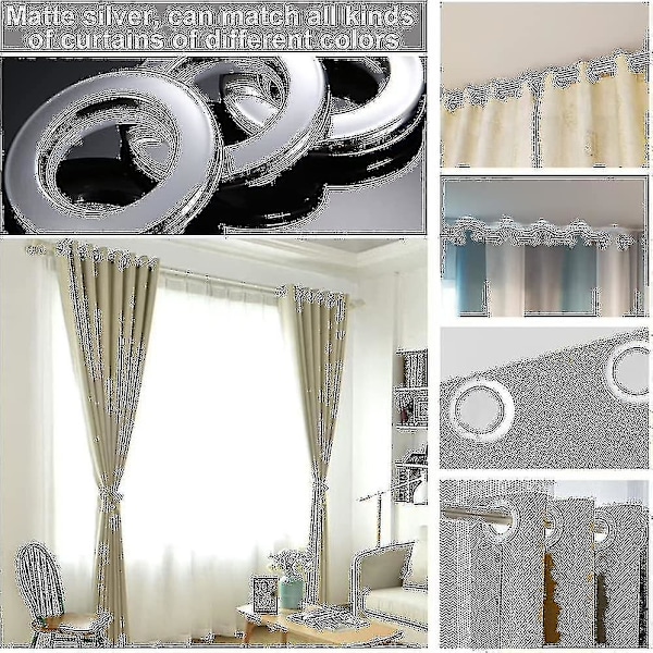 50 st plastgardinringar, gardinöljetter, 40 mm, plastringar, ringar för gardinstång, silver, plastöljetter för gardinfönster, duschdraperi