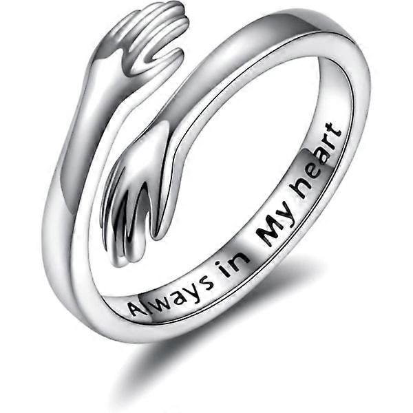 925 Sterling Silver Kramaringar för Kvinnor Jag Älskar Dig För Evigt Kramaring Justerbar Band Smycken Present till Tonårsflickor Par Kramar Handringar Silver Platta