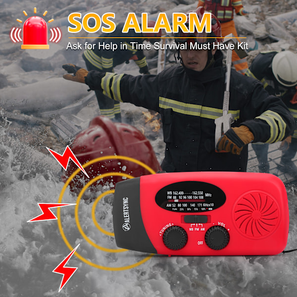 Vevradio med Solcelle, LED Lommelykt og 2000mA Powerbank SOS