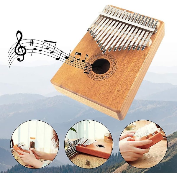 Kalimba med 17 tangenter, tommelpiano med instruksjoner og stemmehammer, fingermarimba instrument