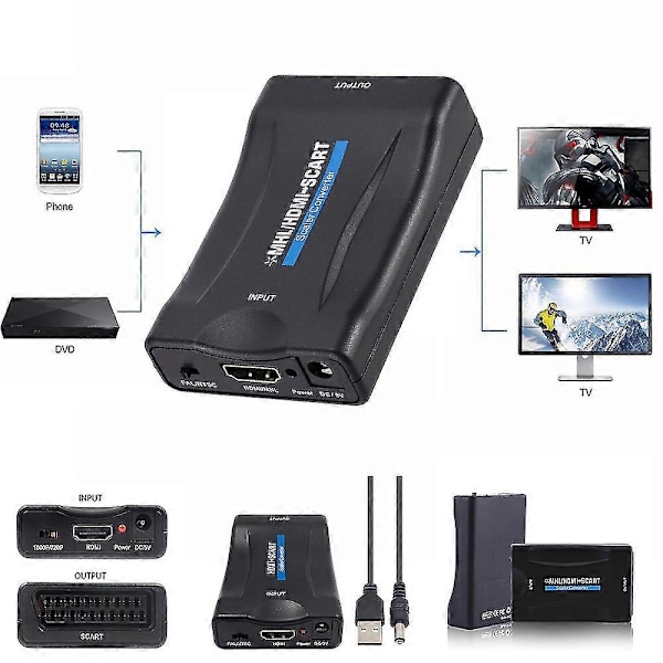 Mini HDMI till SCART-omvandlare 1080p HD Video Ljud Adapter
