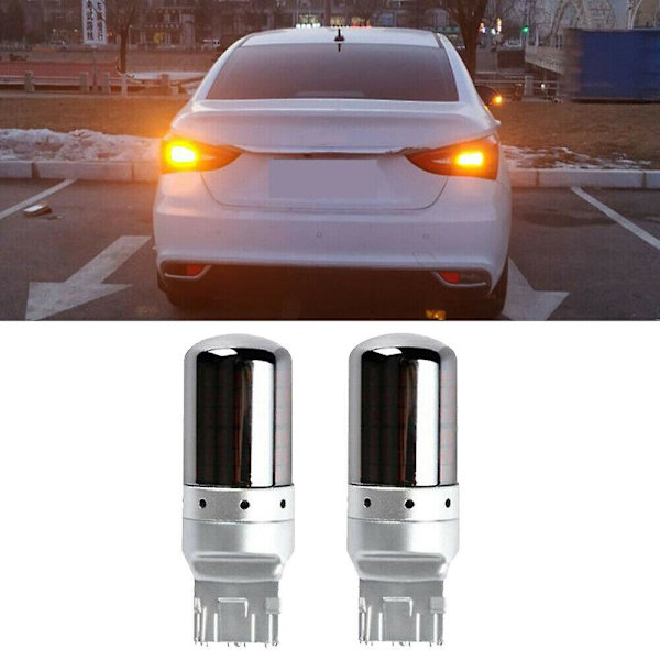 2 stk Krom 7440 T20 144SMD Canbus Gratis LED Pære Blinklys
