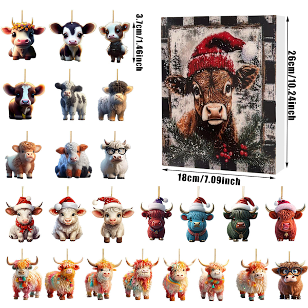 Julekalender med Yak Santa Claus Highland Cattle anheng Blind Box Julegave-C