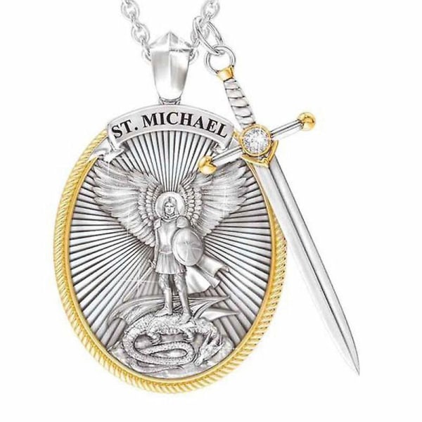 Rostfritt stål Viking halsband Ärkeängel Saint Michael Shield Cross Skydda Angel Wing smycken