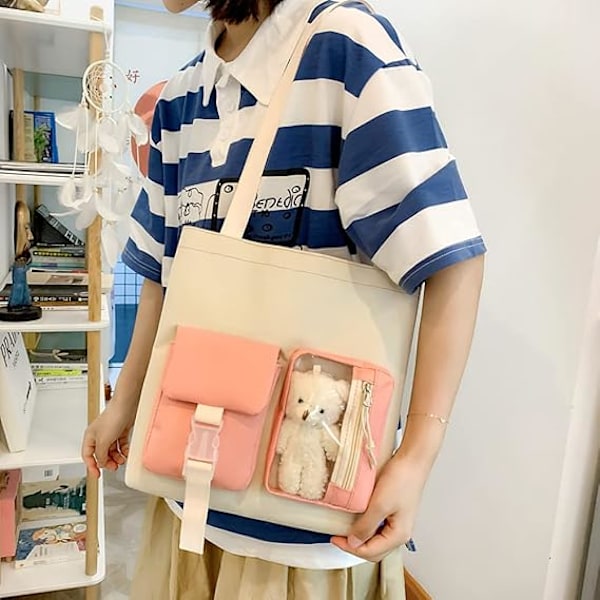 5-delad kawaii-skolryggsäck i canvas - set för tjejer