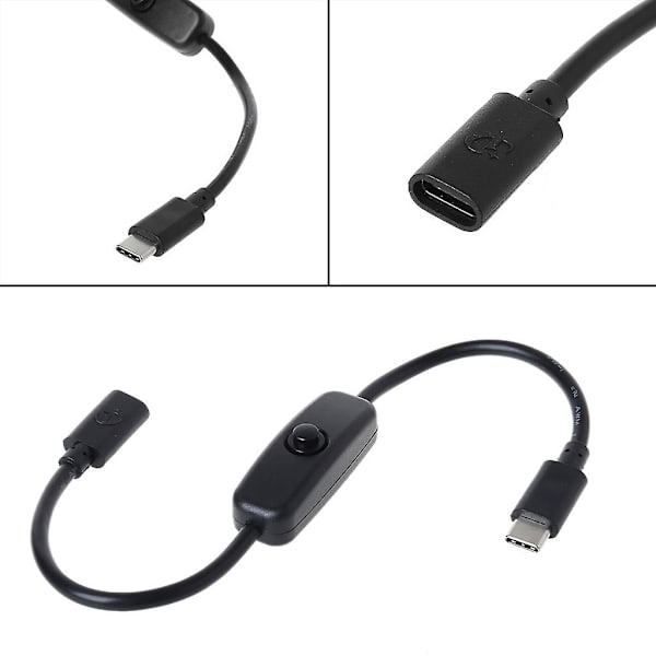 Usb Typ C med på/av-knapp Strömbrytare 27 cm Laddningsförlängningskabel