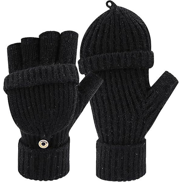 Dam vinter stickade fingerlösa arbetsvantar konvertibla vantar för att hålla värmen på kalla dagar