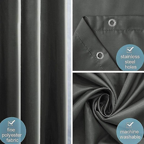Dusjforheng 240x200 cm, med 16 kroker, ekstra bredt, veid, muggbestandig, mørk grå, vanntett, store badeforheng, polyester stoff, antibakteriell