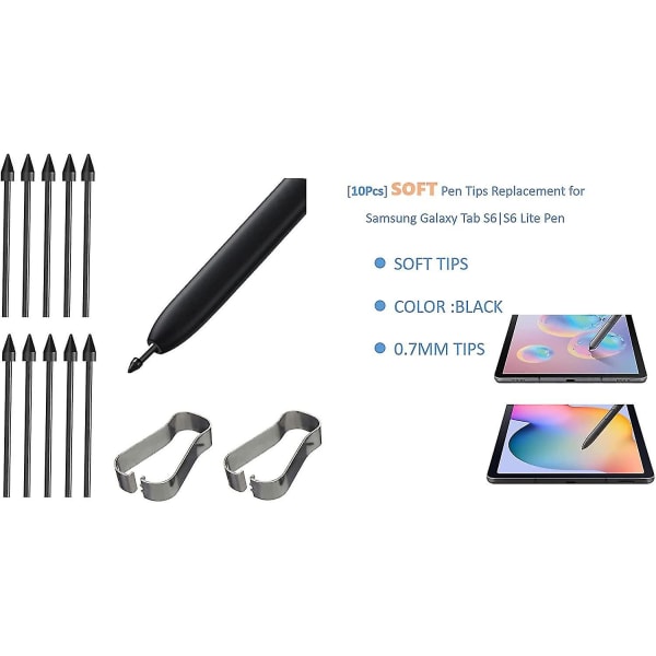 [10 stk] OEM Tab S6 Myke Spisser, Nibs [0,7 mm] Erstatning for Samsung Galaxy Tab S6/S6 Lite Stylus S Pen (S6/S6 Lite Svart)