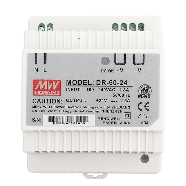 DR-60-24 60W Yksiulotteinen 24V DIN-kiskovirtalähde AC/DC Kytkentävirtalähde