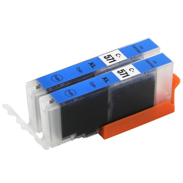 2 Blå Blækpatroner til udskiftning af Canon CLI-571C Kompatibel/ikke-OEM fra Go Inks-AW