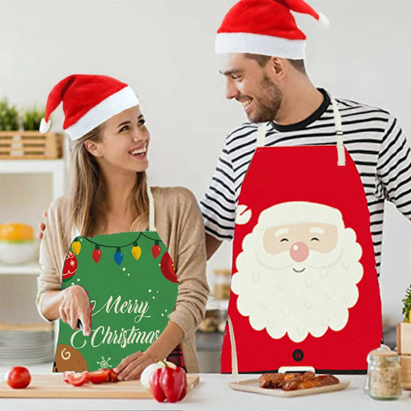 2-pack Jultomtar Förkläden Vuxna Nyhet Vattentät Förkläde för Julfest Kostym Matlagning Förkläde Julkock Present