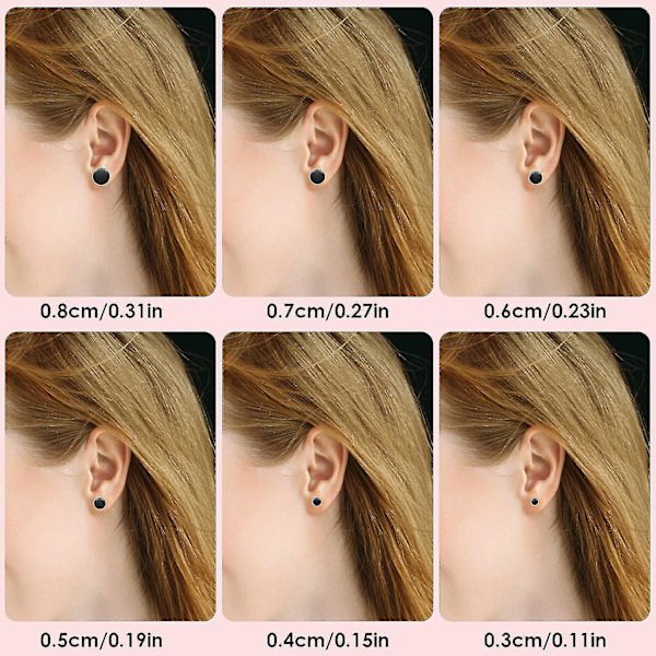 6 Par Sort Rustfrit Stål Ørestikker Unisex Runde Flade Ørestikker Mænd Kvinder Ørestikker (3 Mm - 8 Mm)