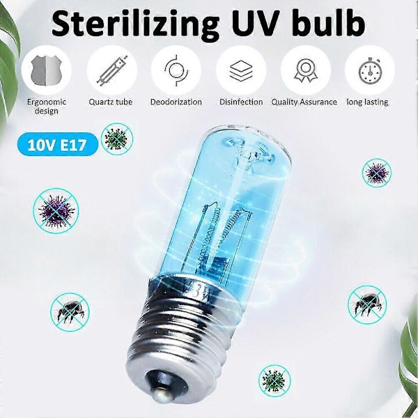 UVC Kvalsterljus Germicidal Lamp Lampa - Ultraviolett DC 10V - E17 3W Desinfektion Kvalitet