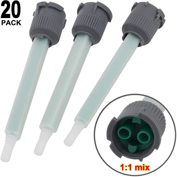 20 kpl epoksisekoituspistooli suuttimia, 50 ml AB-liimapatruunoille (1:1 sekoitussuhde)