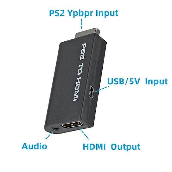 PS2 til HDMI Konverter Adapter med 3.5mm Lydkabel Støtter PC Alle Ps2 480i 480p 576i Visningsmoduser