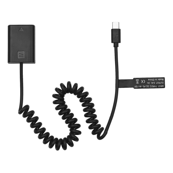 Andoer NP-FW50 Dummy Batteri USB-C Koppling Adapter med USB Typ-C Fjäderström Kabel Ersättning för Sony Alpha A5000 A5100 A6000 A6300 A6400 A6500 A