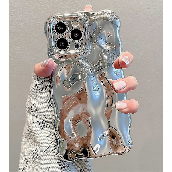 iPhone 13 Pro Max 6,7 tuuman kuori, Aaltomainen iskunkestävä pehmeä TPU-pussikotelo, Veden aaltoilu 3D silikoninen ohut kaunis kotelo, Hopea