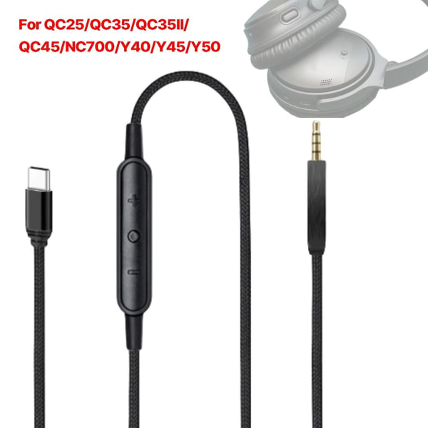 USB C till 2,5 mm hane kabel för QC25/QC35/QC35II/QC45 hörlurar mikrofon