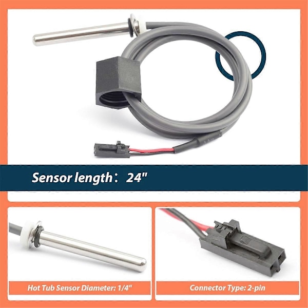 Varmtvannsbereder Sensor for Spa Varmeapparat M7 System med 24 tommers Kabel Temp/Høy Grense, Varmtvannsbereder Sensor Erstatter fo