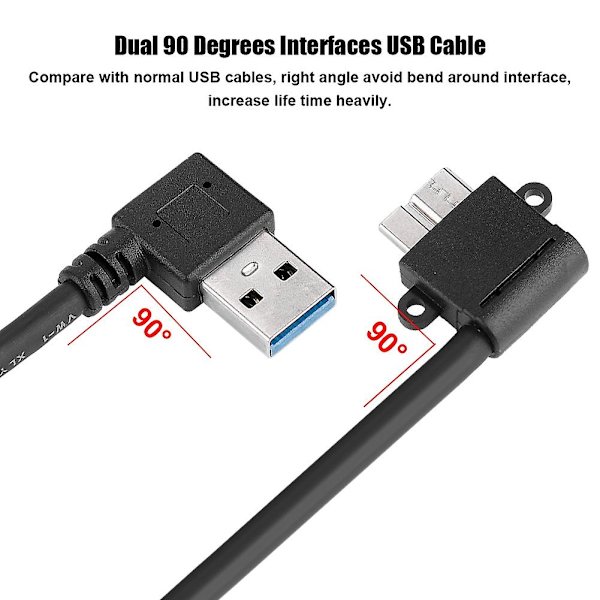 10 tum USB 3.0 dubbel armbågskabel - Höger 90 graders armbåge till Micro USB 3.0 hane datakabel