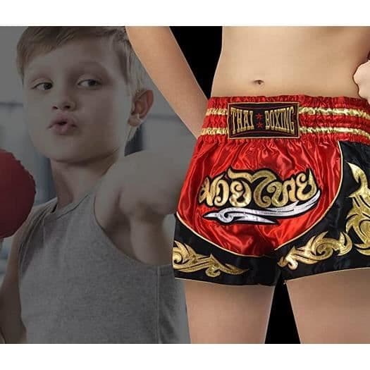 Korta Barn Muay Thai - Röd - Storlek 12-14 år - 100% Sidenpolyester - Boxning Kickboxing - M