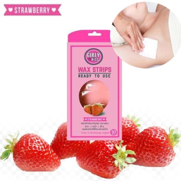 Girly Kiss 10 färdiga att använda kalla vaxremsor Strawberry Aloe Vera Vitamin E | Återfuktande och mjukgörande