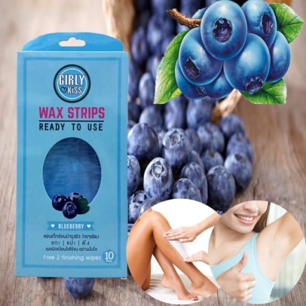 Girly Kiss 10 Ready To Use Cold Wax Strips Blueberry Aloe Vera Vitamin E | Återfuktande och mjukgörande