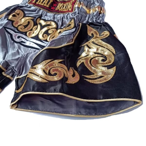 Kort Enfant Muay Thai - Grå - Storlek 10-12 år - 100% Satin Polyester - Boxning Kickboxning grå 10-12 år gammal