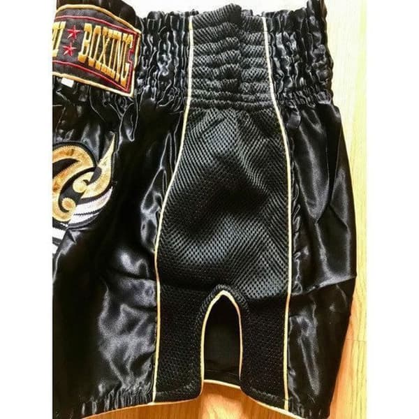 Shorts til Muay Thai - Traditionel - Sort - Børne- og Voksenstørrelser - 100% Satin Polyester Svart XS