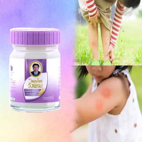 Wang bal Violet Uppfriskande balsam 50g | Citrongräs | Anti-insekter | Massage | Thailand