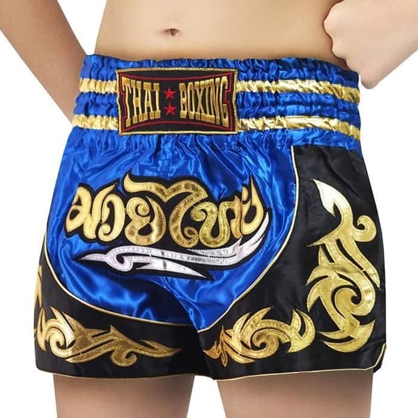 Kort Barn - THAI Boxning Kickboxning - Blå Färg - Storlek 12-14 ÅR - 100% Satin Polyester Blå M