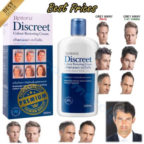 Restoria Discreet 150ml | Färgkräm återställer naturlig grå hårfärg | Lämplig för män och kvinnor