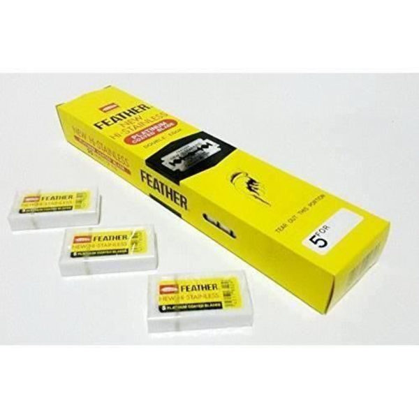 100 x FEATHER Hi dobbeltkantede barberblade - platinbelagt rustfrit stål