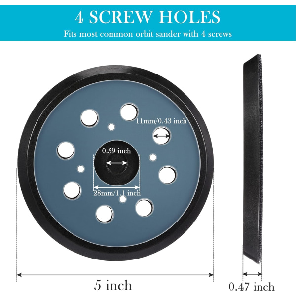 2 stycken 5 tum 8-håls orbital sliper ersättningsdyna krok och ögla slipplatta kompatibel med Milwaukee 51-36-7090 51-36-7100 Sunmostar
