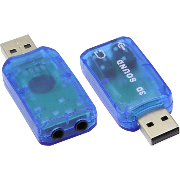 Externt 5.1 USB stereoljudkort USB 2.0 ljudljudkortadapter med 3,5 mm hörlurar och mikrofon 2-pack (blå)