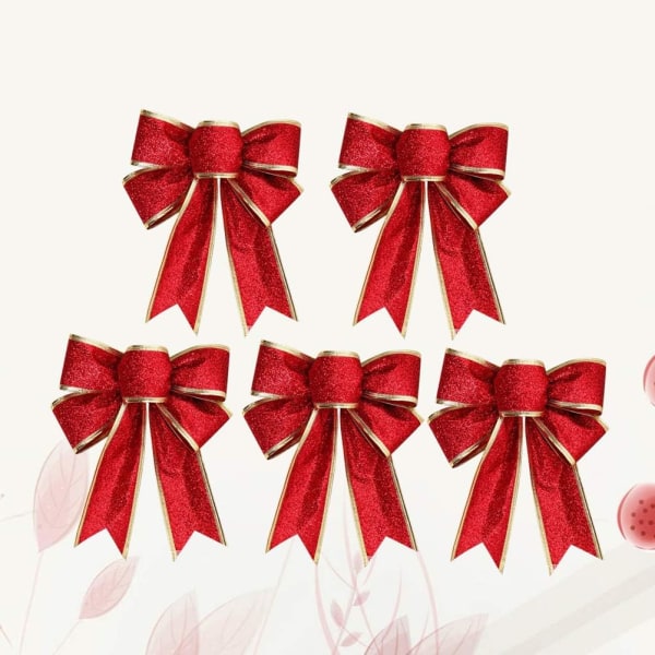 Set med 5 dekorativa rosetter i glittrande tyg till jul - Röd - Lefou Sunmostar