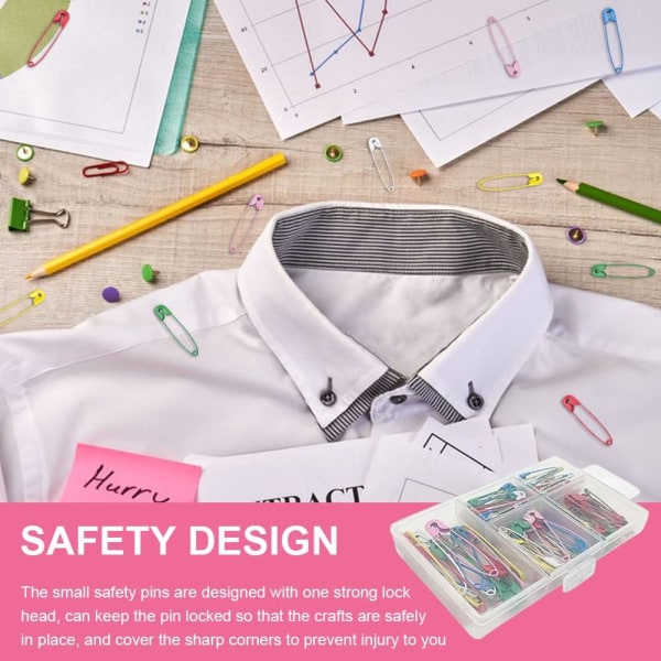 Små säkerhetsnålar för kläder, 130 st säkerhetsnålar med förvaringslåda - flerfärgad