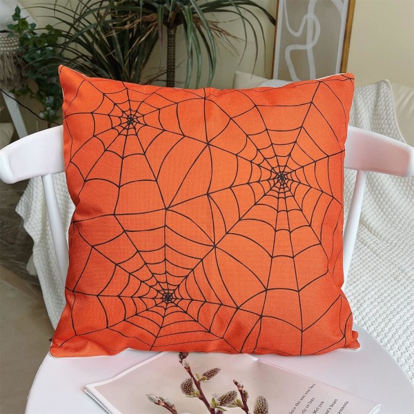 Cover, set med 4 Bomull och linne Dekorativt Halloween- case Dekoration för hem i soffa sovrum 45 x 45 cm Sunmostar