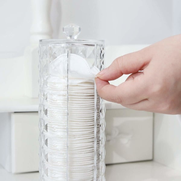 Dispenser för bomullsdynor i akryl, Hållare för bomullsdynor med klart diamantmönster Bomullsdynor Organizer Behållare Kosmetisk förvaringslåda med lock - T Sunmostar