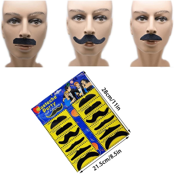 Nyhet falsk mustaschmustasch för maskeradfest Nyhet svart mustasch för maskeradkostymfest (pack med 12)
