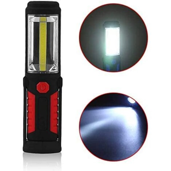 Handsfree uppladdningsbar LED-ficklampa 3W 2 i 1 COB LED-handhållen ficklampa för camping/vandring/bil/garage/verkstad, två ljuslägen, röd