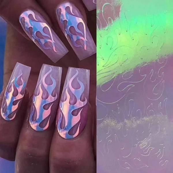 Flame Reflections Nail Stickers - 16ST Halloween Holographic Fire Flame Nail Art Dekaler Sunmostar