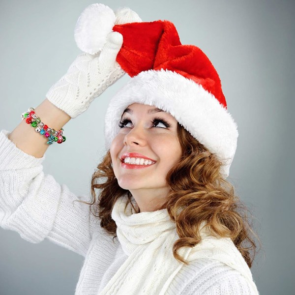 Jularmband X-Mas Jingle Bells Present Rosett Charm Armband Stretch Pärlor Armband För Kvinnor Flickor Sunmostar