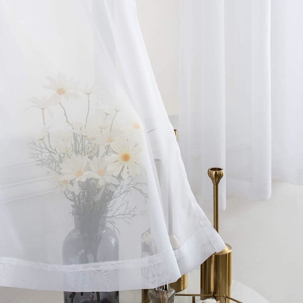 Set med 2 vita, skira gardiner, fönsterpaneler med fönster med massiv genomskärning för dekoration av sovrummet i vardagsrummet, 137 cm x 241 cm Sunmostar