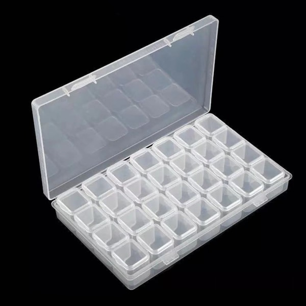 2st genomskinlig plast diamantbroderilåda Fack förvaringslåda med 28 små galler - Organizer för smycken & nageltillbehör & Mak Sunmostar