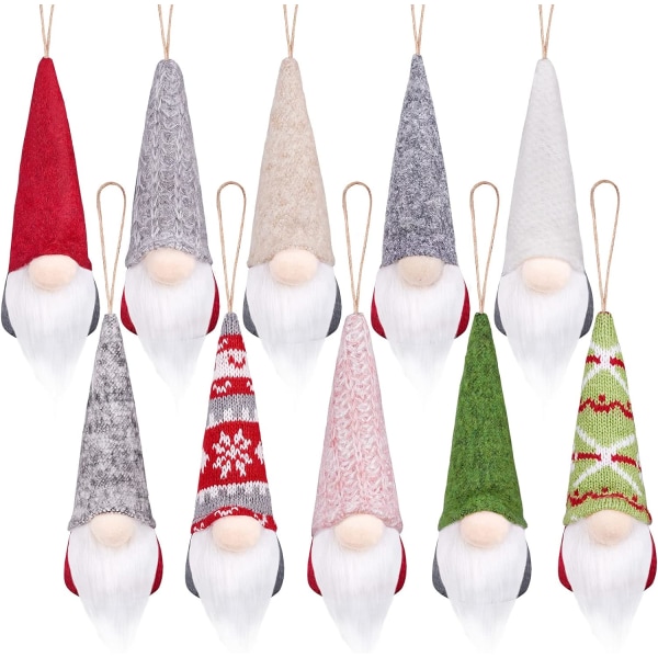 Handgjorda Gnome Juldekorationer Set med 10, Hängande Gnome Ornament för julgransdekorationer Väggbordsdekoration Sunmostar