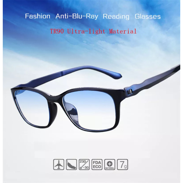 Betterlifefg-Ultra-light anti-blue light läsglasögon för äldre anti-trötthetsläsglasögon, svart båge blå ben 150 grader